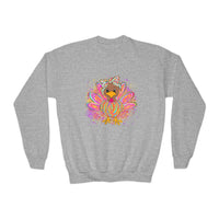 Neon Girly Turkey Thanksgiving Youth Crewneck Sweatshirt