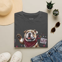 Bulldog Football T-Shirt — Cute Mascot with Scarf & 'Starkville, MS' Sign