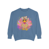 Neon Thanksgiving Turkey Comfort Colors Unisex Crewneck Sweatshirt
