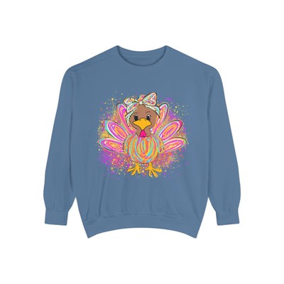Neon Thanksgiving Turkey Comfort Colors Unisex Crewneck Sweatshirt