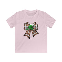 'Green Wave' Glitter Football Bow - Youth Gildan T-shirt