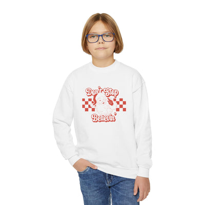 'Don't Stop Believin' Santa Claus Christmas Gildan Youth Crewneck Sweatshirt