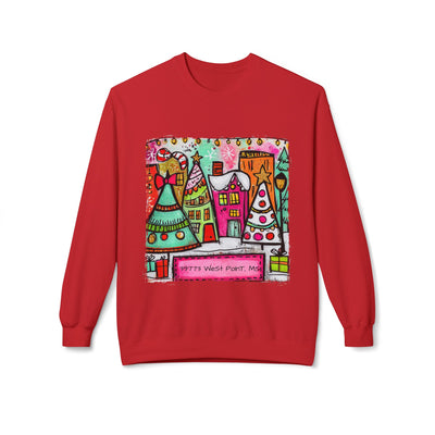 Red Festive Christmas Town with Customized Zip Code Gildan Soft-style Crewneck Sweatshirt