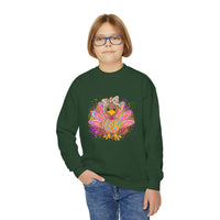 Neon Girly Turkey Thanksgiving Youth Crewneck Sweatshirt