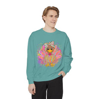 Neon Thanksgiving Turkey Comfort Colors Unisex Crewneck Sweatshirt