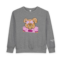 Bulldog with Pink Stars Rabbit Skins Toddler Crewneck Sweatshirt