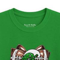 'Green Wave' Glitter Football Bow - Youth Gildan T-shirt