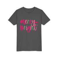 'Merry & Bright' Neon Pink & Green Bella Canvas Youth T-shirt for Christmas