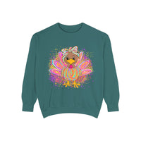 Comfort Colors Women's Sweatshirt Neon Thanksgiving Girly Turkey, Cute Thanksgiving Unisex Sweatshirt, Cozy Fall Thanksgiving Jumper, Unique