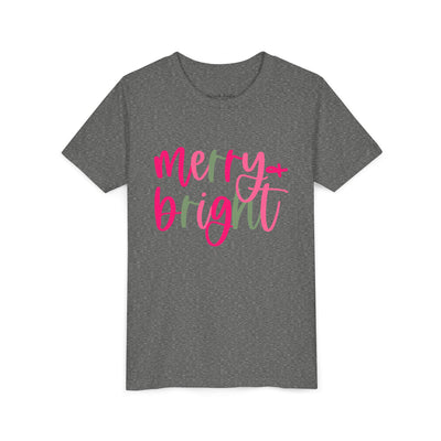 'Merry & Bright' Neon Pink & Green Bella Canvas Youth T-shirt for Christmas
