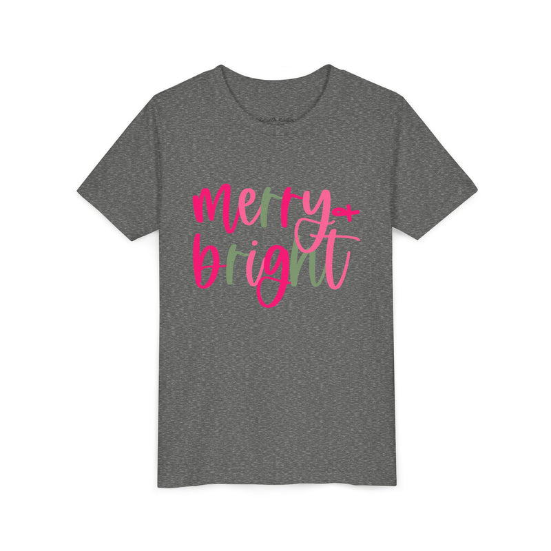 'Merry & Bright' Neon Pink & Green Bella Canvas Youth T-shirt for Christmas