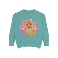 Neon Thanksgiving Turkey Comfort Colors Unisex Crewneck Sweatshirt