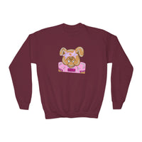 Bulldog with Pink Stars Gildan Youth Crewneck Sweatshirt