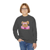 Bulldog with Pink Stars Gildan Youth Crewneck Sweatshirt