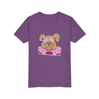Kids Pink Bulldogs Youth Tee Shirt, Bella Canvas Short Sleeve, Children's Tshirt, Puppy Graphic Top, Girls' Apparel, Cute Bulldog Print Tee