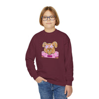 Bulldog with Pink Stars Gildan Youth Crewneck Sweatshirt