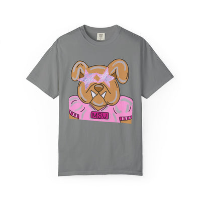 MSU Pink Bulldog with stars T-Shirt — Women's Comfort Colors Tee