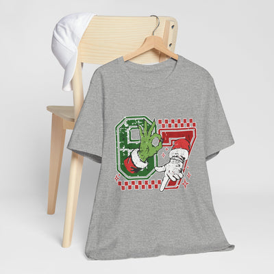 Christmas Retro Checkered Santa and Grinch Tee Six Seven Bella Canvas 3001 Unisex T-shirt Holiday Festive Outfit
