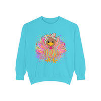 Neon Thanksgiving Turkey Comfort Colors Unisex Crewneck Sweatshirt