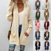 Drizzle Twist Cardigan Sweater Women Mid-length Twisted Rope Cardigan
