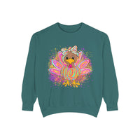 Neon Thanksgiving Turkey Comfort Colors Unisex Crewneck Sweatshirt