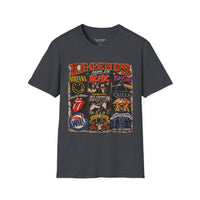 'Legends Never Die' Rock Bands Gildan Soft-style T-Shirt — Nirvana AC/DC Pink Floyd Queen Led Zeppelin Collage