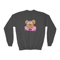 Bulldog with Pink Stars Gildan Youth Crewneck Sweatshirt
