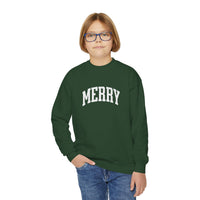 'Merry' Gildan Youth Crewneck Sweatshirt for Christmas