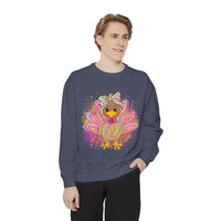 Neon Thanksgiving Turkey Comfort Colors Unisex Crewneck Sweatshirt