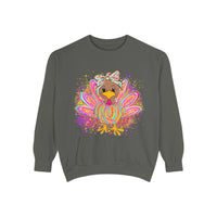 Neon Thanksgiving Turkey Comfort Colors Unisex Crewneck Sweatshirt
