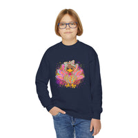 Neon Girly Turkey Thanksgiving Youth Crewneck Sweatshirt