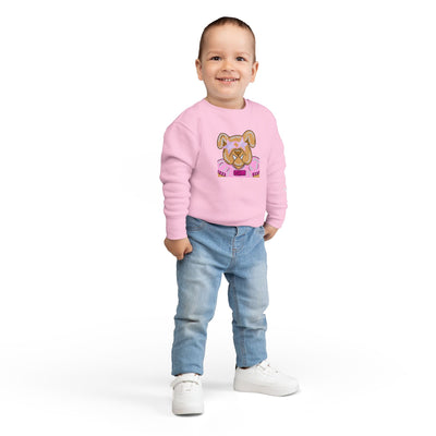 Bulldog with Pink Stars Rabbit Skins Toddler Crewneck Sweatshirt