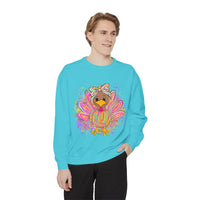 Neon Thanksgiving Turkey Comfort Colors Unisex Crewneck Sweatshirt