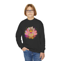 Neon Girly Turkey Thanksgiving Youth Crewneck Sweatshirt