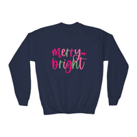 Merry & Bright Youth Crewneck Sweatshirt, Christmas Gift, Holiday Apparel, Cozy Kids Sweatshirt, Winter Fashion, Festive Wear
