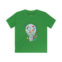 Kids Tee — “Let Your Light Shine” Lightbulb & Puzzle Heart Autism Awareness School Shirt