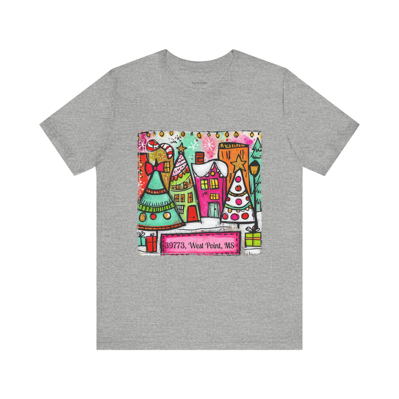 Festive Christmas City with Customized Zip Code Unisex Bella Canvas T-shirt