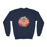 Neon Girly Turkey Thanksgiving Youth Crewneck Sweatshirt