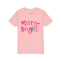 'Merry & Bright' Neon Pink & Green Bella Canvas Youth T-shirt for Christmas