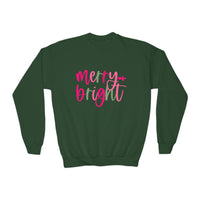 Merry & Bright Youth Crewneck Sweatshirt, Christmas Gift, Holiday Apparel, Cozy Kids Sweatshirt, Winter Fashion, Festive Wear