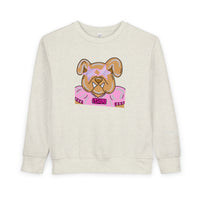 Bulldog with Pink Stars Rabbit Skins Toddler Crewneck Sweatshirt
