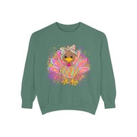 Neon Thanksgiving Turkey Comfort Colors Unisex Crewneck Sweatshirt