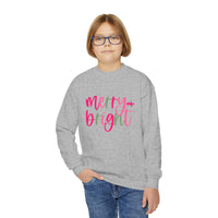 Merry & Bright Youth Crewneck Sweatshirt, Christmas Gift, Holiday Apparel, Cozy Kids Sweatshirt, Winter Fashion, Festive Wear