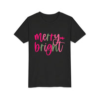 'Merry & Bright' Neon Pink & Green Bella Canvas Youth T-shirt for Christmas