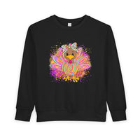Neon Turkey Thanksgiving Rabbit Skins Toddler Crewneck Sweatshirt