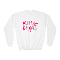 Merry & Bright Youth Crewneck Sweatshirt, Christmas Gift, Holiday Apparel, Cozy Kids Sweatshirt, Winter Fashion, Festive Wear