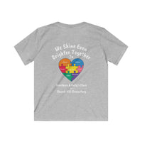 Kids Tee — “Let Your Light Shine” Lightbulb & Puzzle Heart Autism Awareness School Shirt