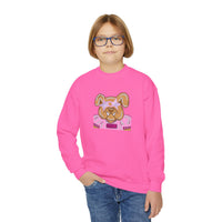 Bulldog with Pink Stars Gildan Youth Crewneck Sweatshirt