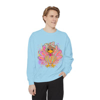 Comfort Colors Women's Sweatshirt Neon Thanksgiving Girly Turkey, Cute Thanksgiving Unisex Sweatshirt, Cozy Fall Thanksgiving Jumper, Unique