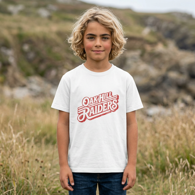 'Oak Hill Raiders' Retro Script Comfort Colors Kids T‑Shirt